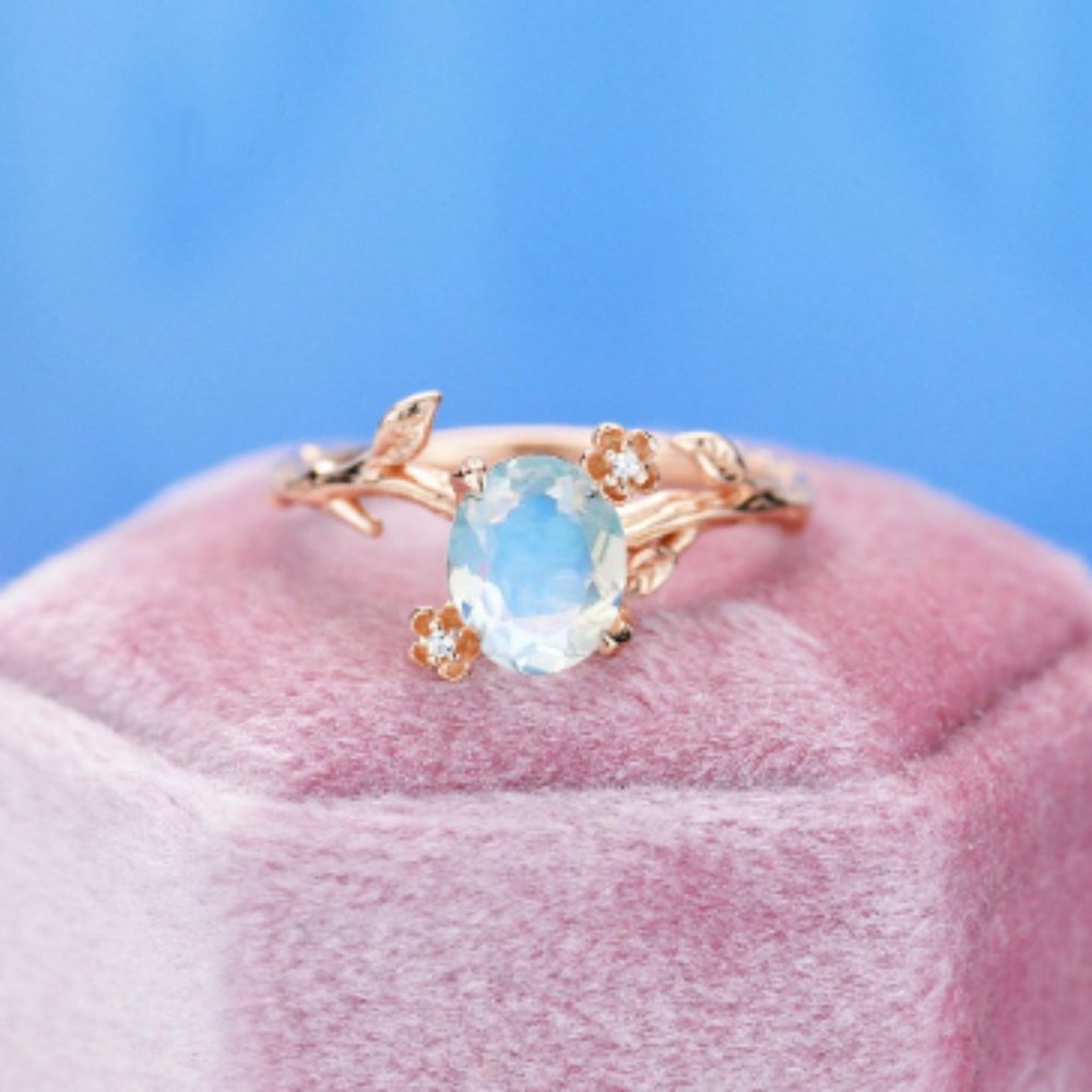 Dainty Natural Moonstone Leaf Ring